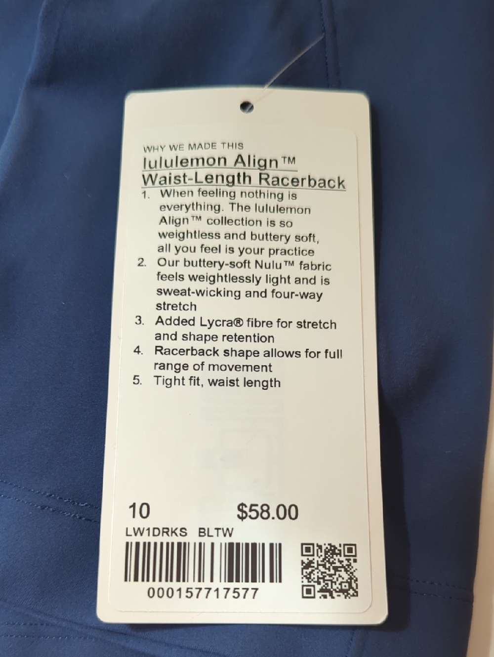 Lululemon Align Waist-Length Racerback In Blue Twill Size 10 - Picture 3 of 6